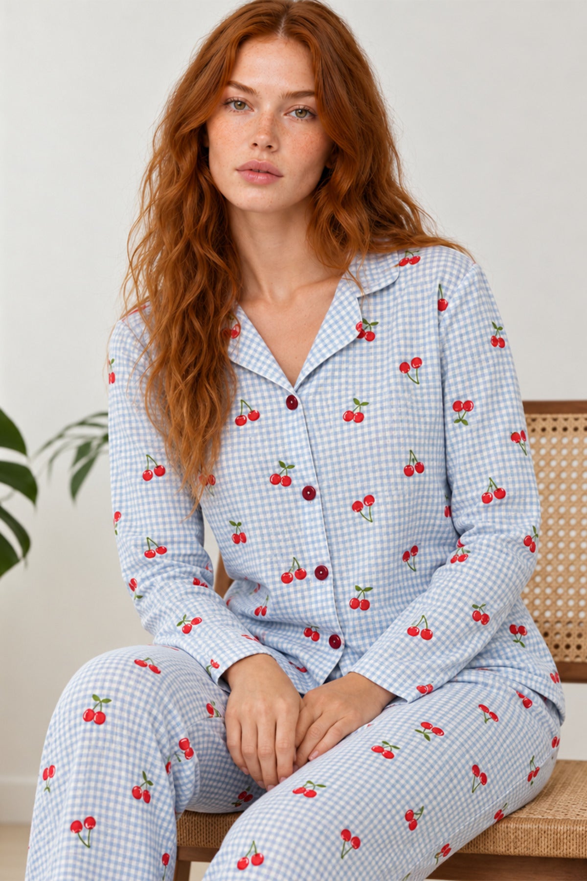 Kadın Kurdela Desenli Bol Renkli Pijama Takımı 4798