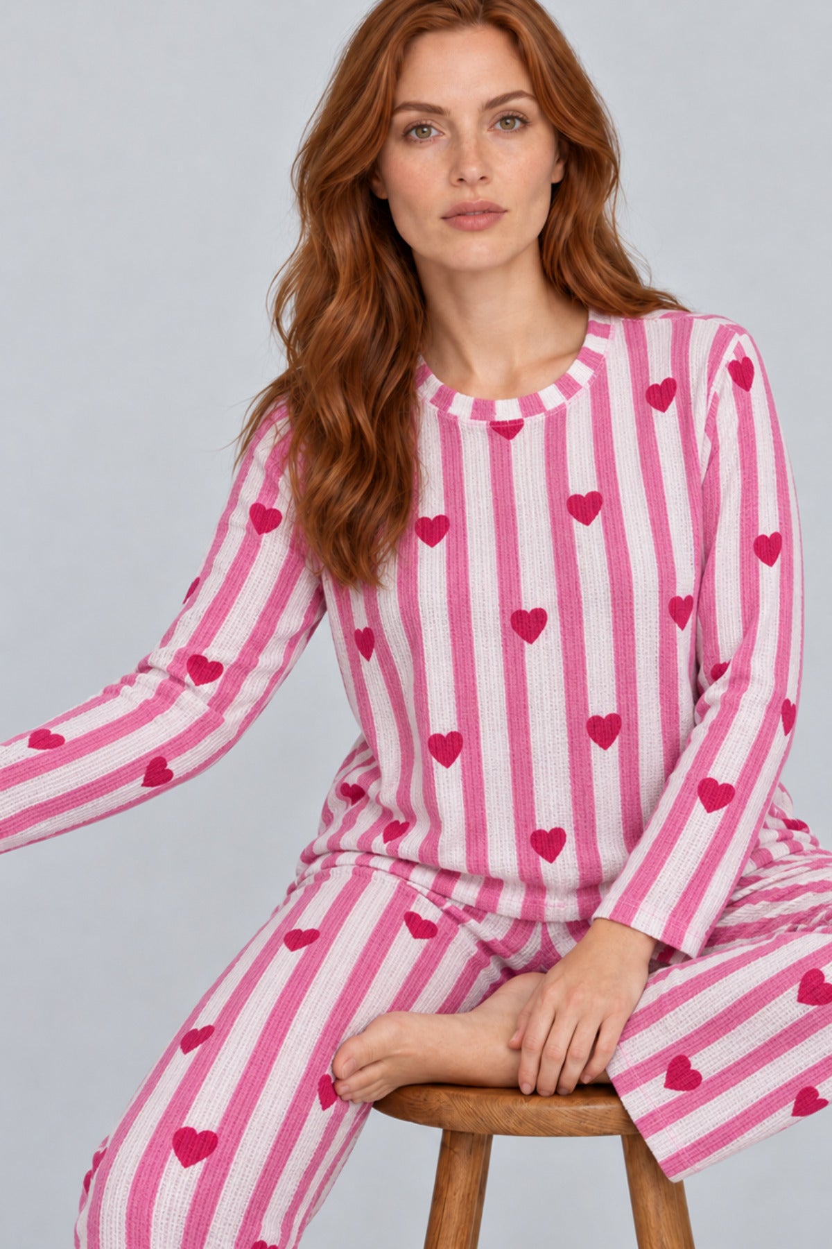 Kadın Kalpli Rahat Kalıp İkili Pijama Takımı 4768