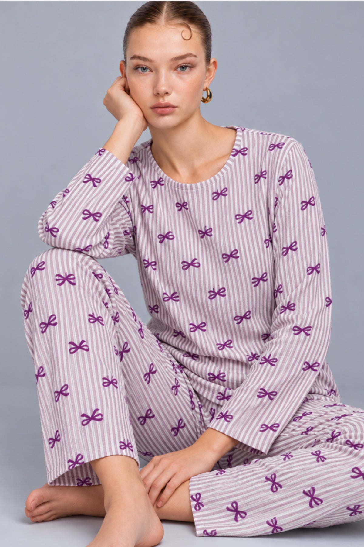 Kadın Kalpli Rahat Kalıp İkili Pijama Takımı 4768
