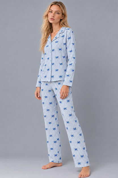Kadın Gömlek Yaka Desenli Pijama Takımı 4816