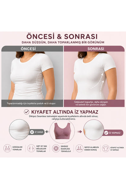 Göğüs Toparlayıcı Dikişsiz Seamless Büstiyer Korse – Kalın Askılı Pedsiz Balensiz Toparlayıcı Sütyen 5050