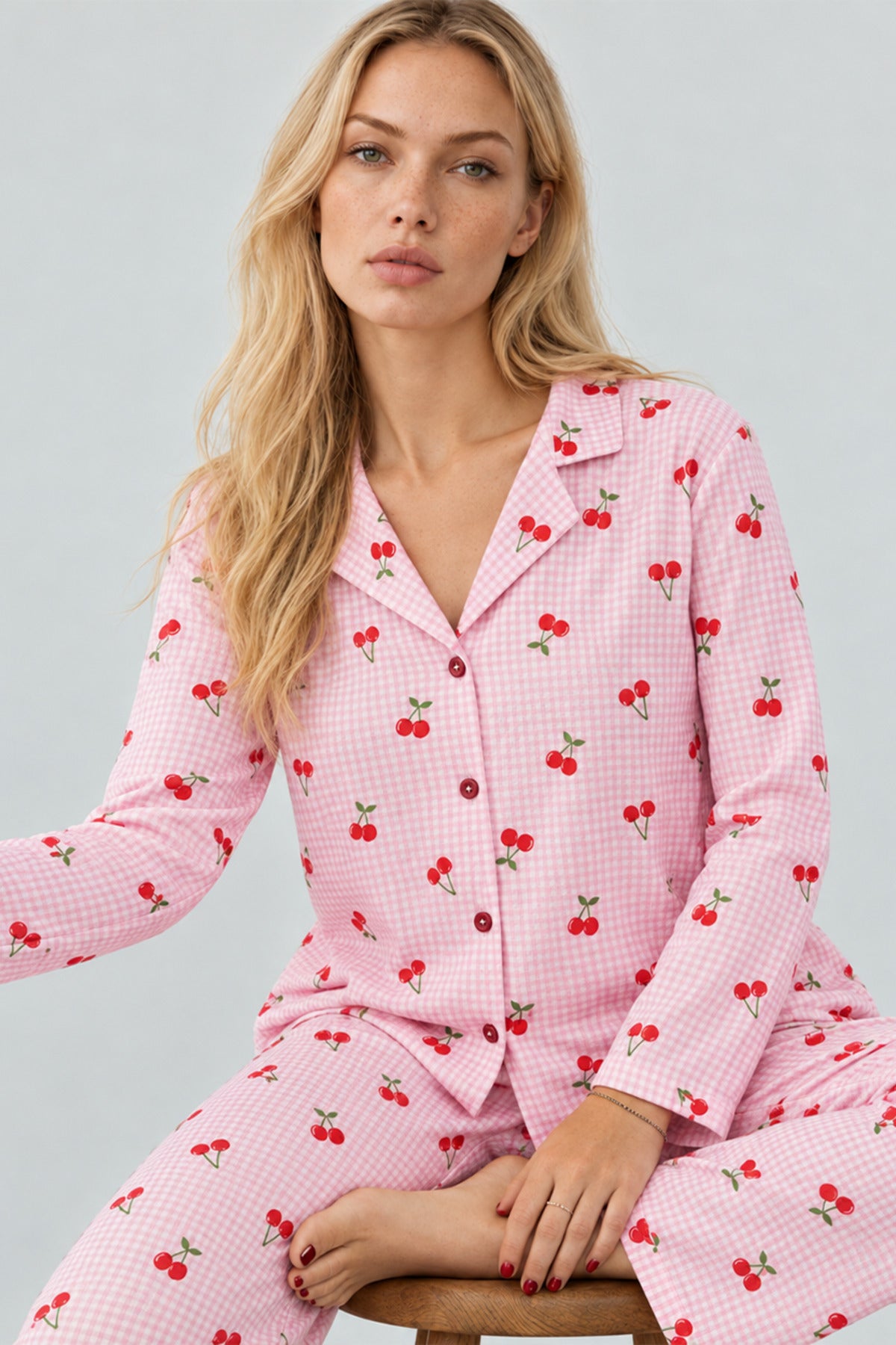 Kadın Kurdela Desenli Bol Renkli Pijama Takımı 4798
