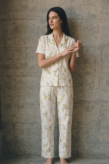 V Yaka Düğmeli Casual Pijama Takımı