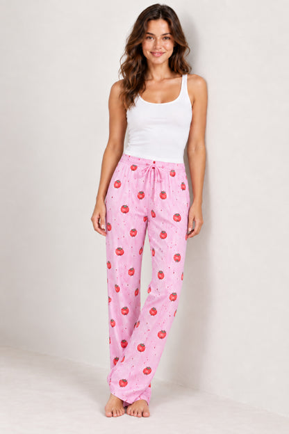 Kadın Çizgili Bluz Desenli Askılı Pijama Takımı