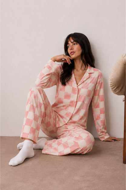 Kadın Düğmeli Kışlık Ev Pijama Takımı