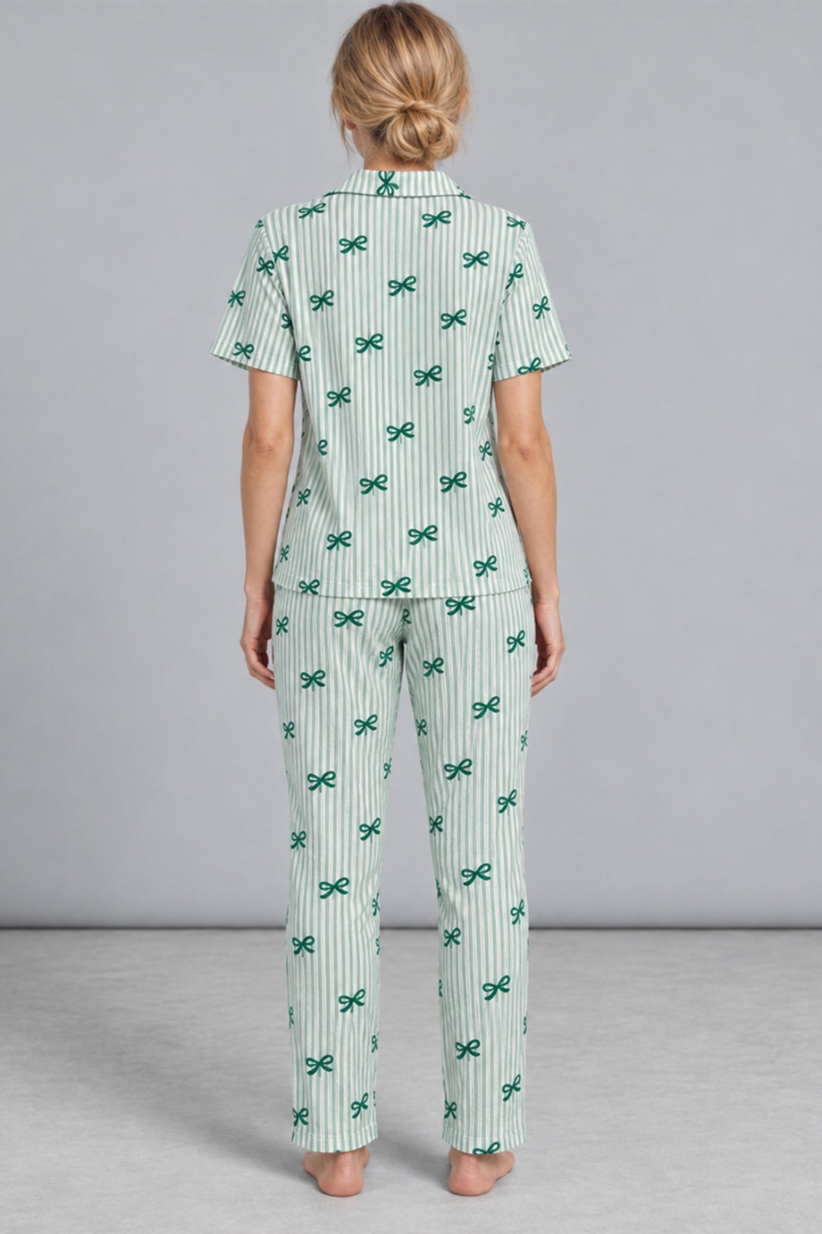 Kadın Desenli Yeşil Rahat Pijama Takımı 4800