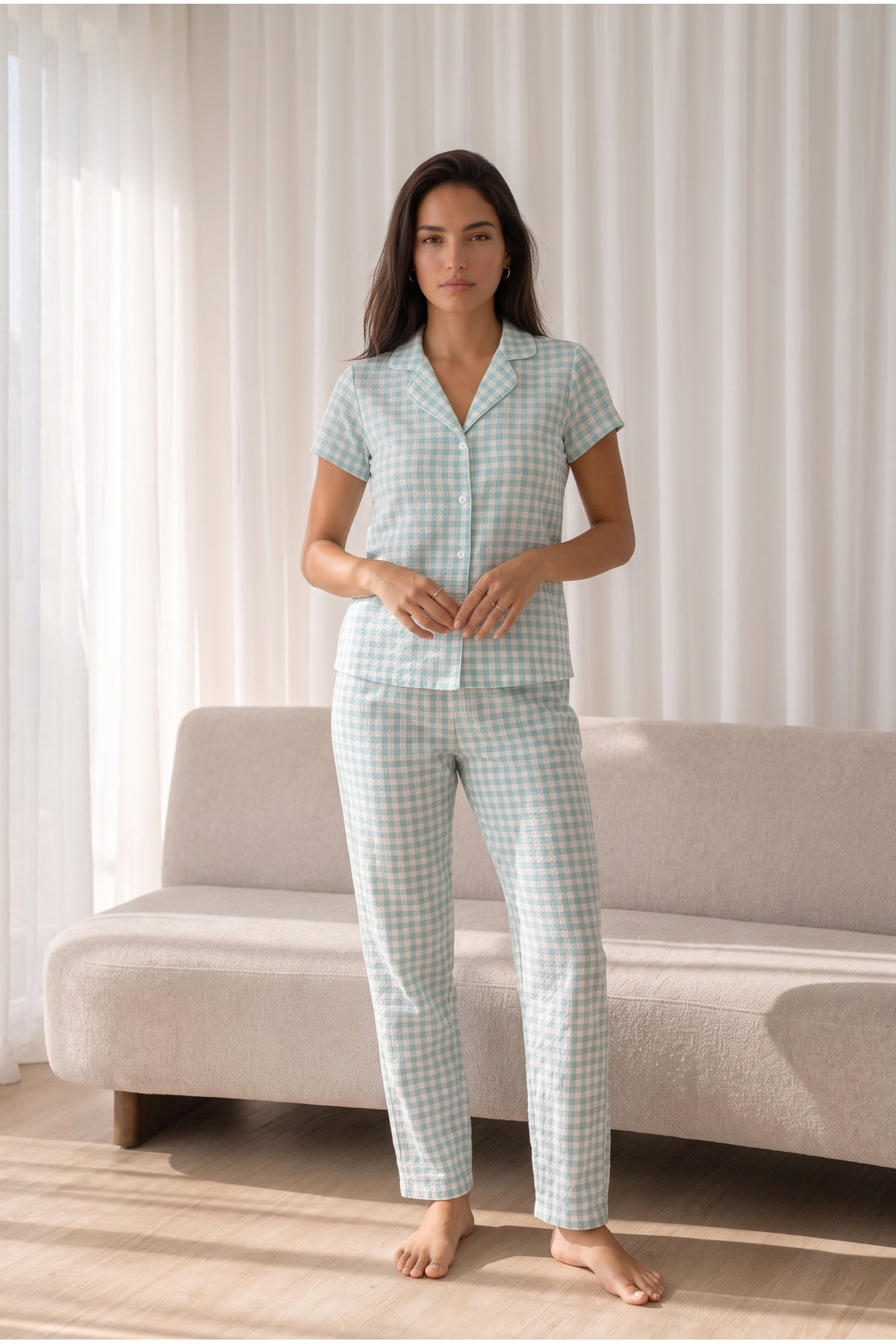 Kadın Loose Uzun Paça Pamuk Pijama Takımı
