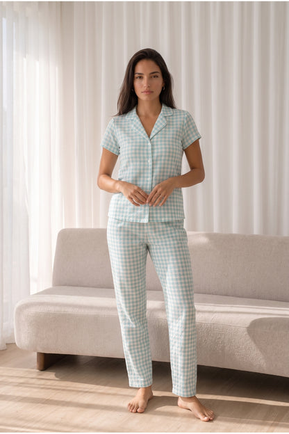 Kadın Loose Uzun Paça Pamuk Pijama Takımı