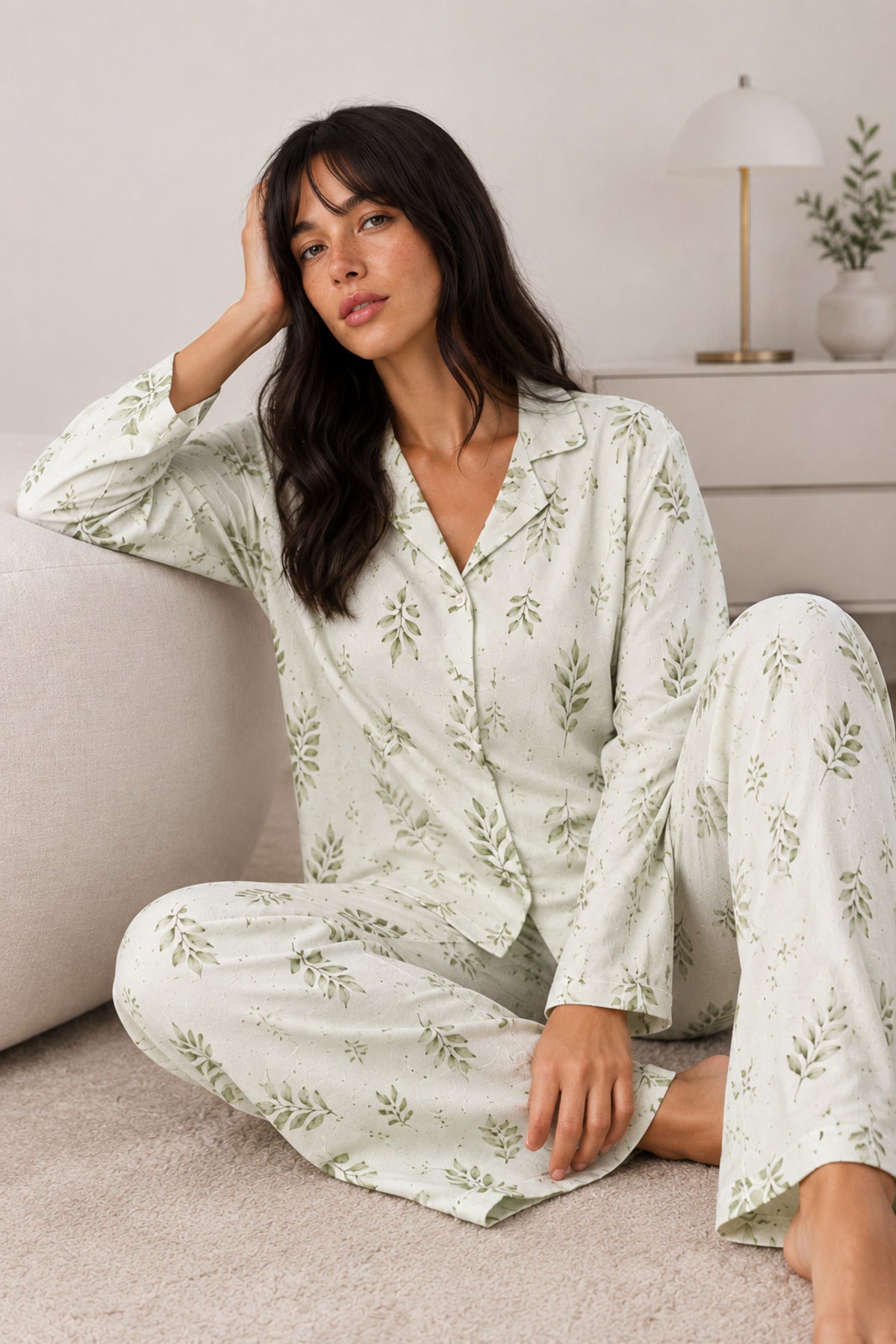 Kadın Düğmeli Kışlık Ev Pijama Takımı