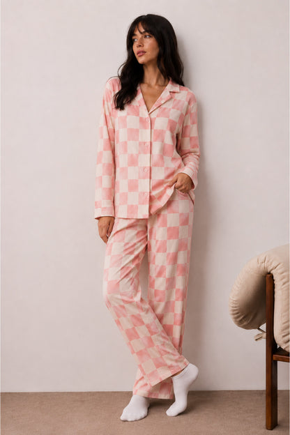 Kadın Düğmeli Kışlık Ev Pijama Takımı