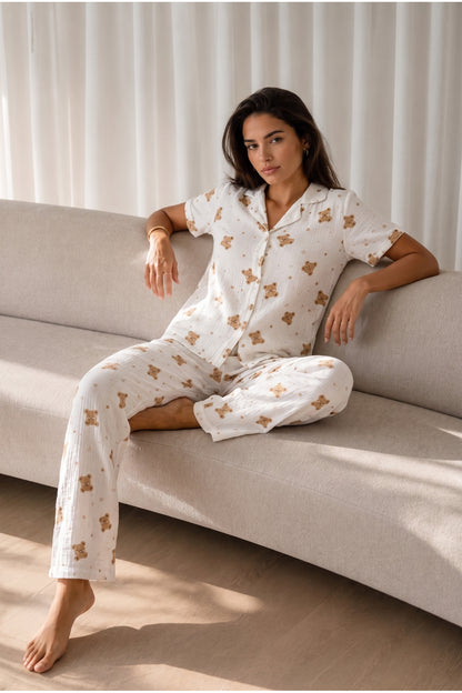Kadın Loose Uzun Paça Pamuk Pijama Takımı