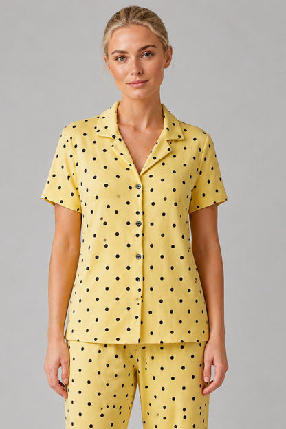 Sarı Puantiyeli Düğmeli Pijama Takımı 4642-sarı