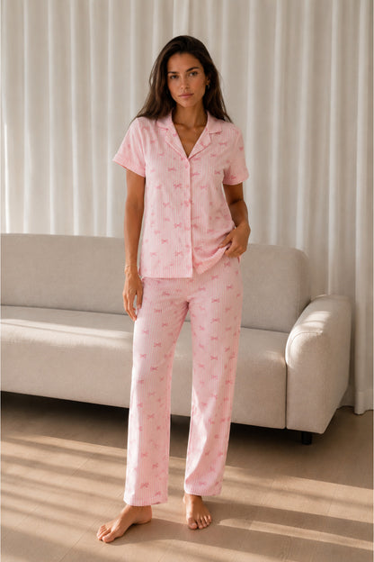 Kadın Loose Uzun Paça Pamuk Pijama Takımı