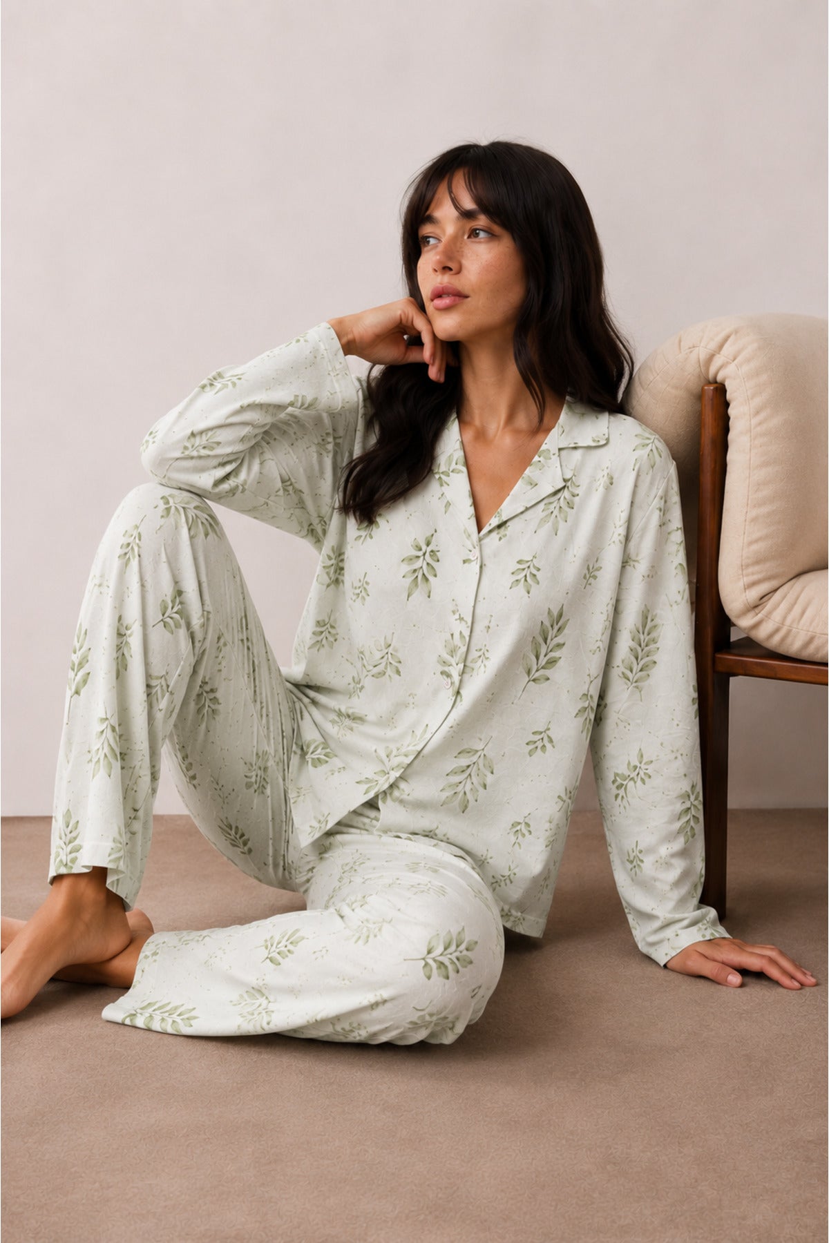 Kadın Düğmeli Kışlık Ev Pijama Takımı