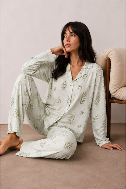 Kadın Düğmeli Kışlık Ev Pijama Takımı