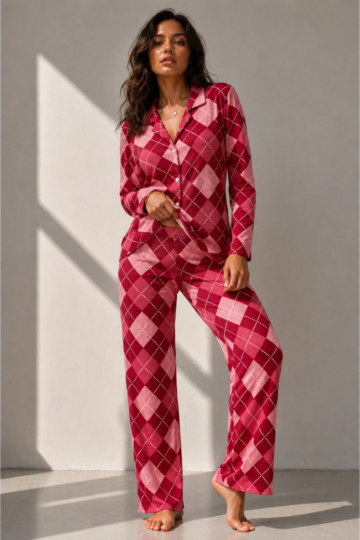 Kadın Uzun Kol Pamuklu Pijama Takımı