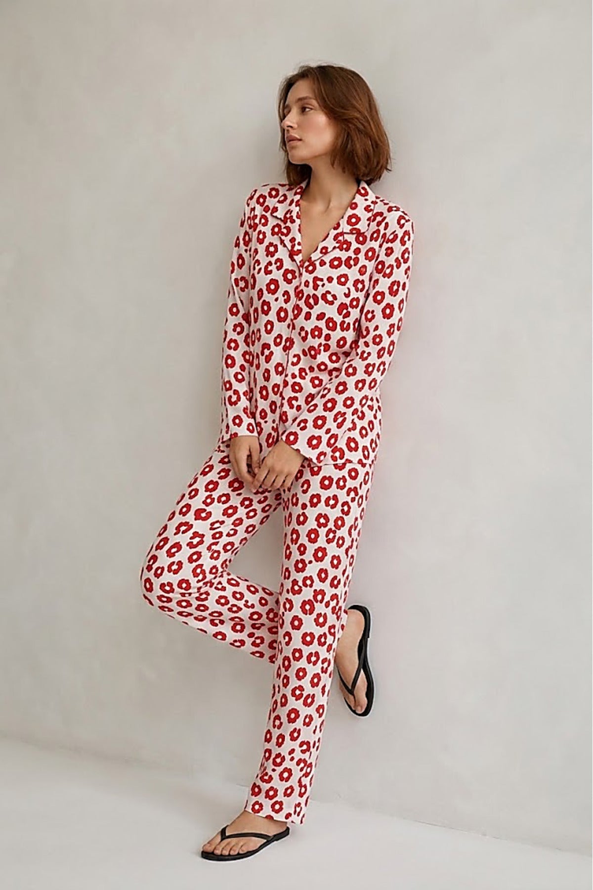 Kadın Gömlek Yaka Düğmeli Gece Giyimi Pijama Takımı