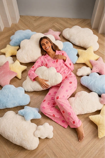 Kadın Önden Düğmeli Uzun Kollu Pembe Pijama Takımı