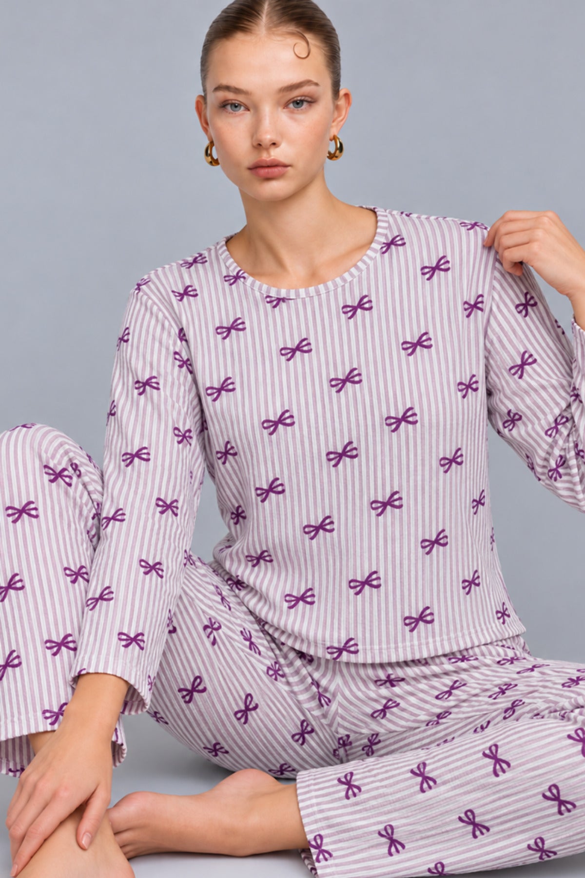 Kadın Kalpli Rahat Kalıp İkili Pijama Takımı 4768