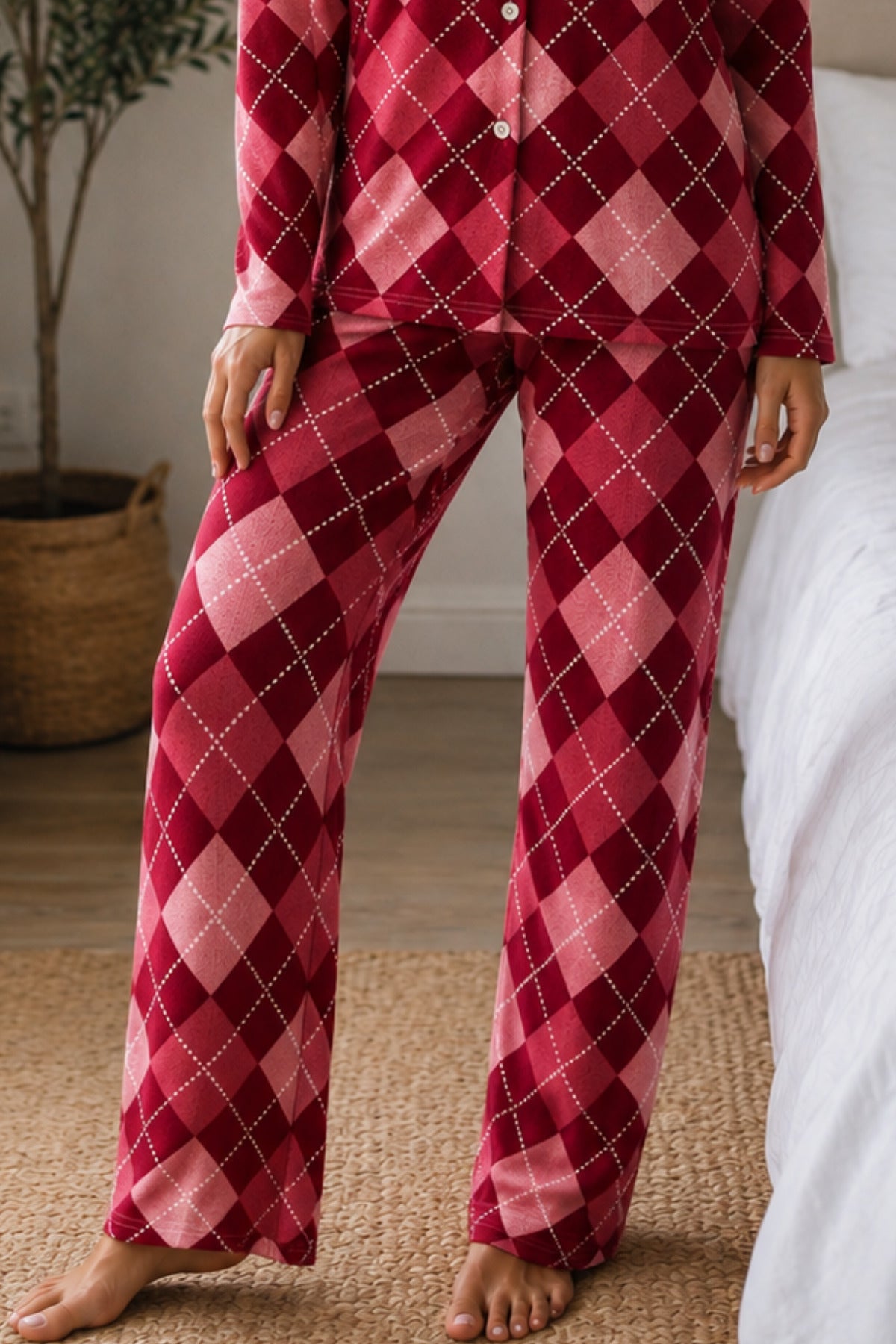 Kadın Örme Gömlek Yaka Pijama Takımı