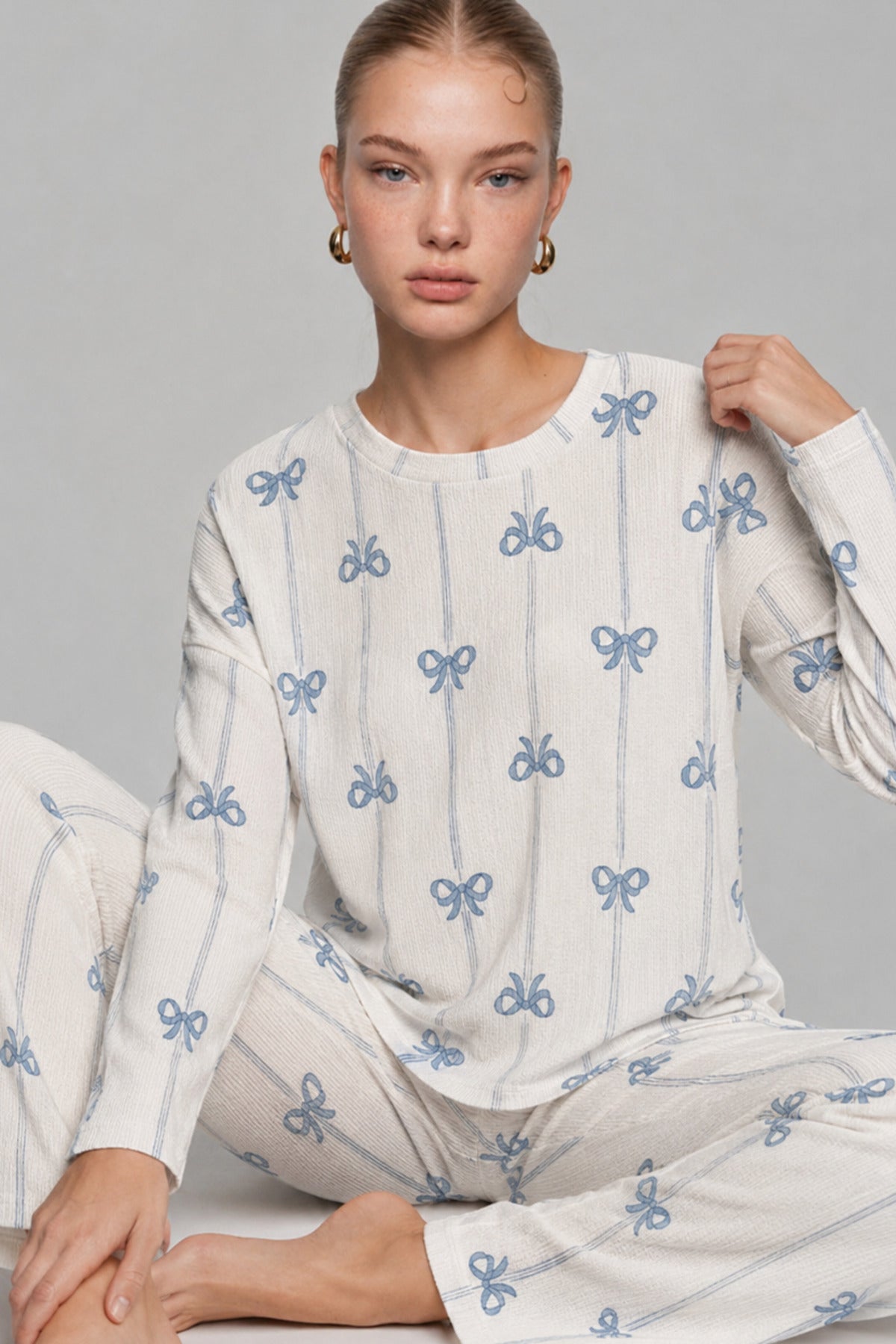 Kadın Desenli Nefes Alan Pijama Takımı 4694