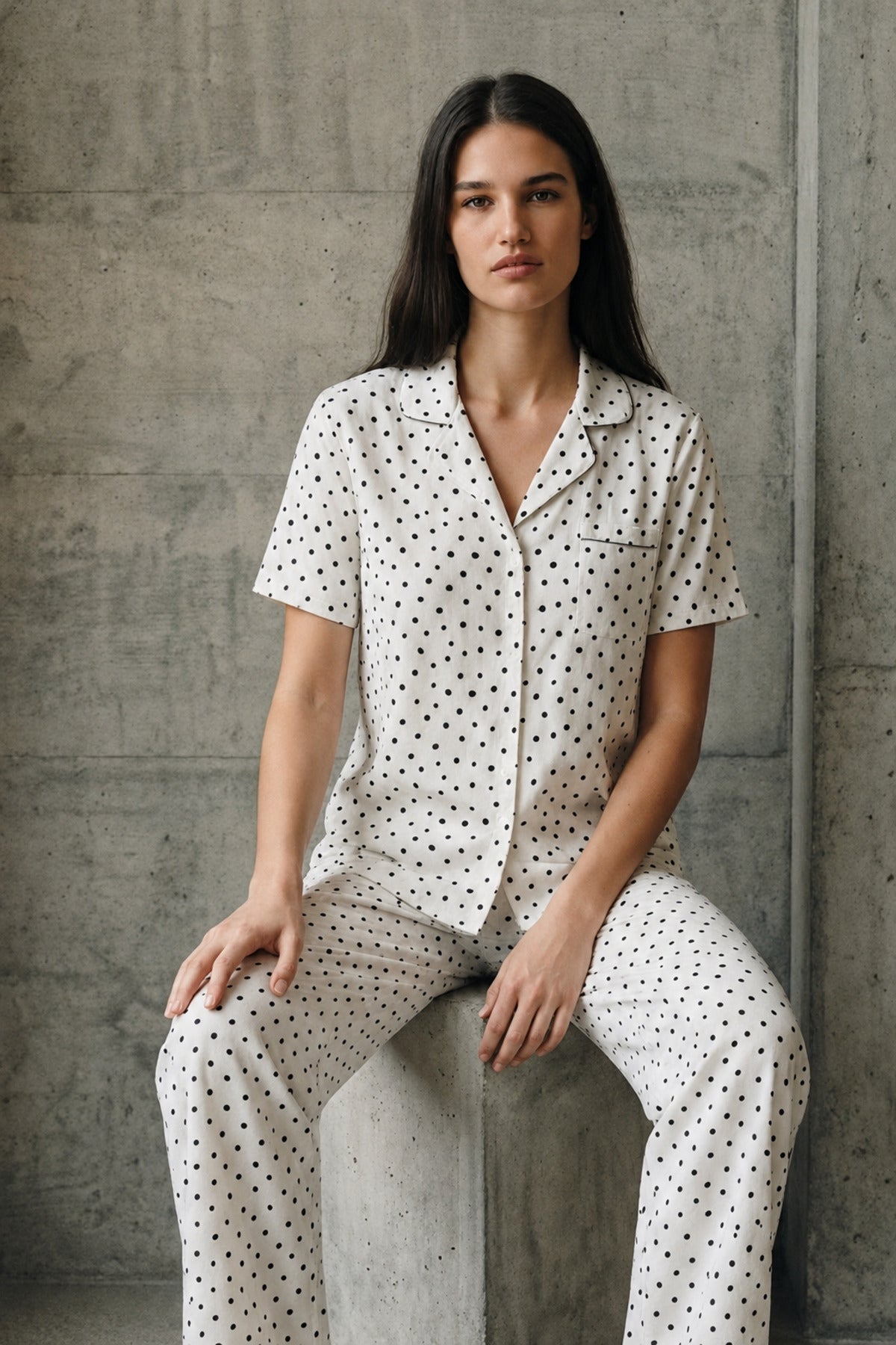 V Yaka Düğmeli Casual Pijama Takımı