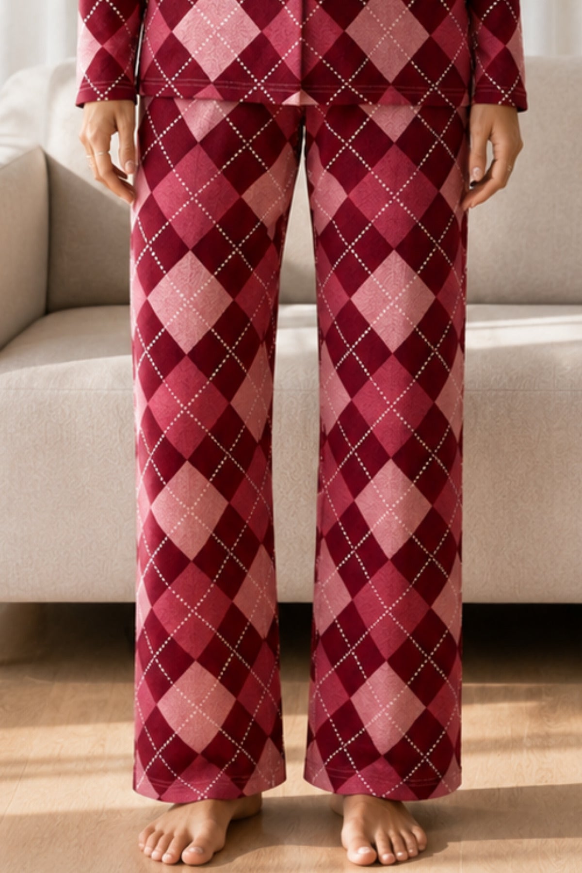 Kadın Desenli Basic Kış Pijama Takımı