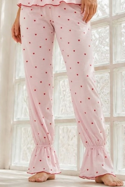 Kadın Ev Konforlu Lastikli Bel Pembe Pijama Takımı