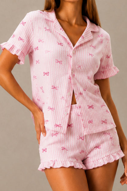 Kadın Günlük Düğmeli V Yaka Pijama Takımı