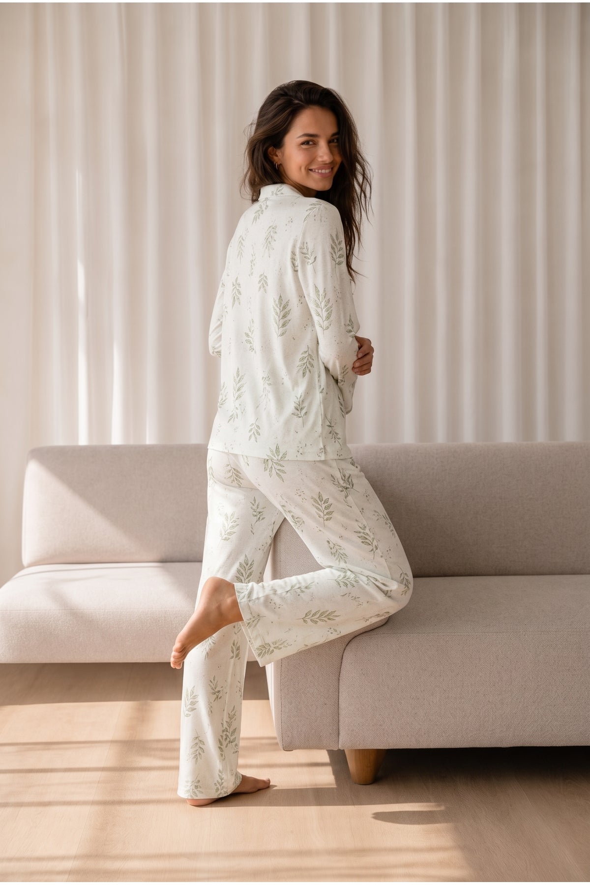 Kadın Desenli Basic Kış Pijama Takımı