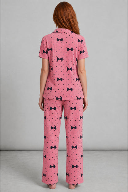 Kadın Kısa Kol Desenli Pijama Takımı 4729