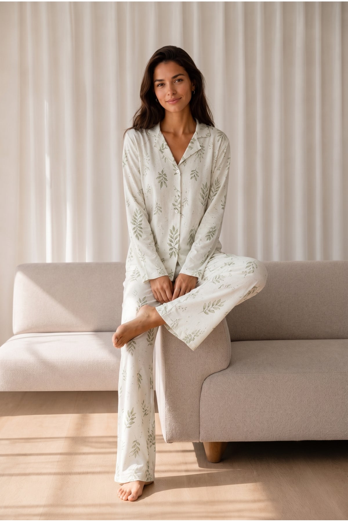 Kadın Desenli Basic Kış Pijama Takımı
