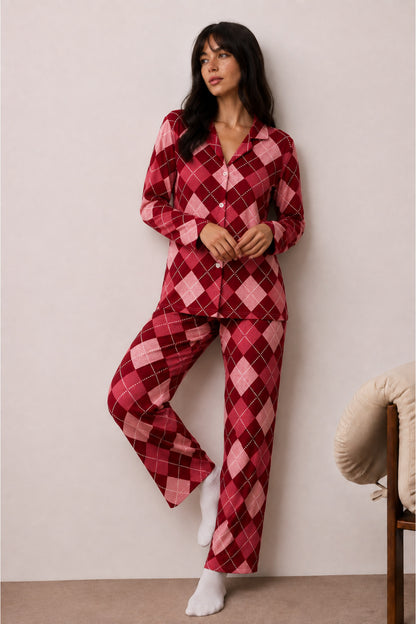 Kadın Düğmeli Kışlık Ev Pijama Takımı