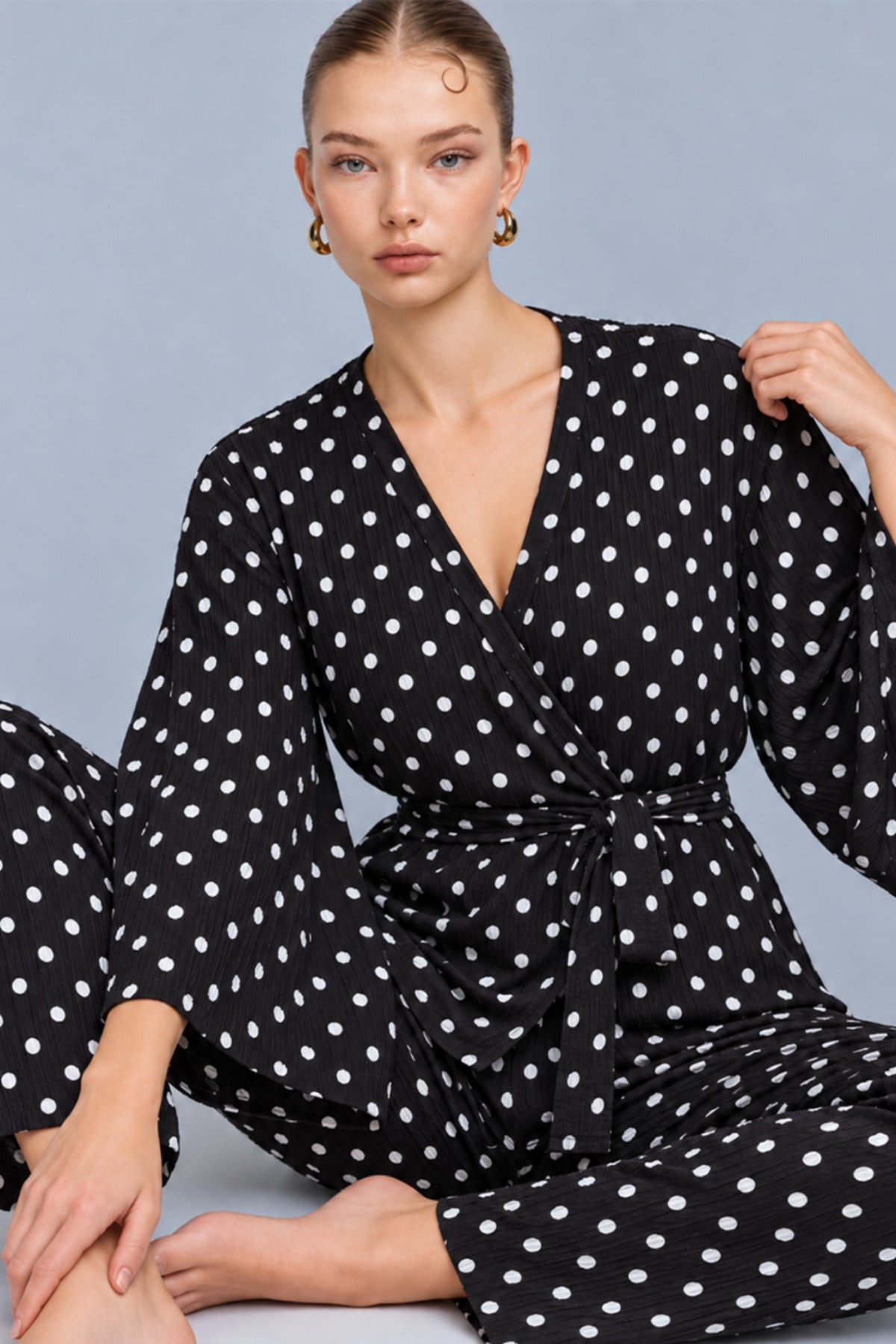 Kadın Kruvaze Kuşaklı İkili Pijama Takımı 4803