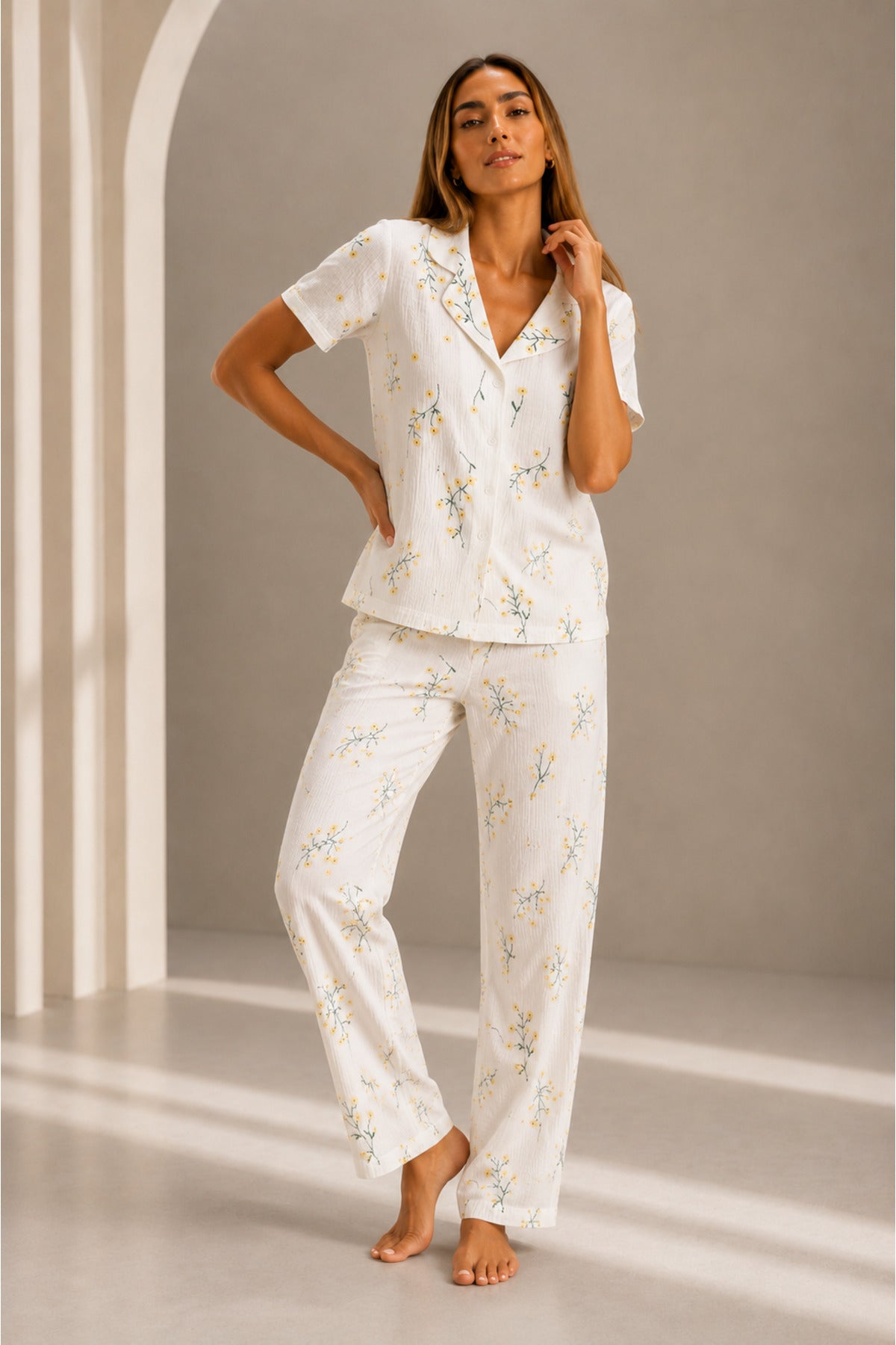 Kadın Kısa Kol Rahat Kalıp Şık Pijama Takımı