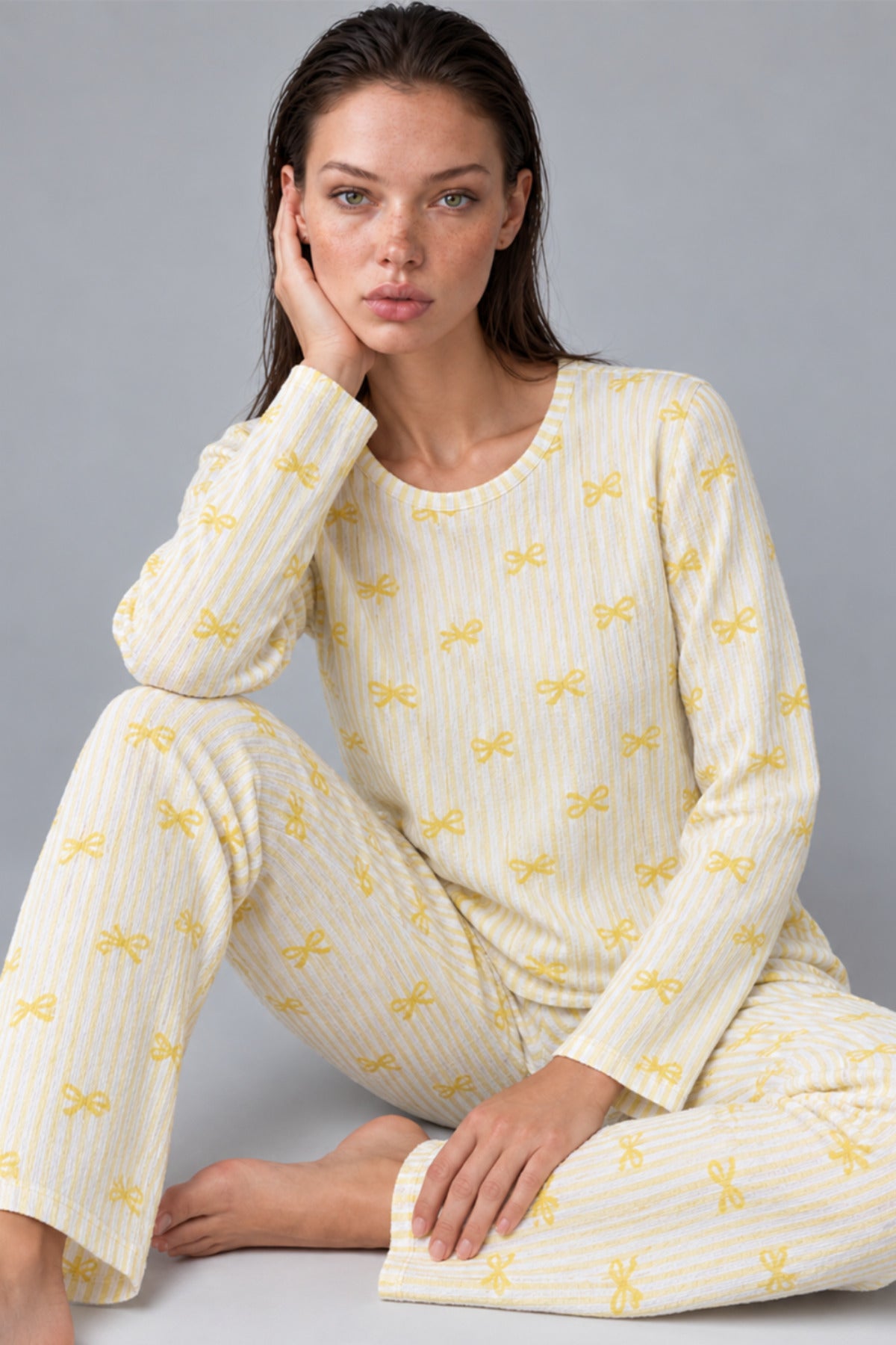 Kadın Kalpli Rahat Kalıp İkili Pijama Takımı 4768
