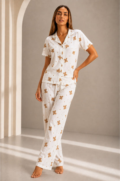Kadın Kısa Kol Rahat Kalıp Şık Pijama Takımı