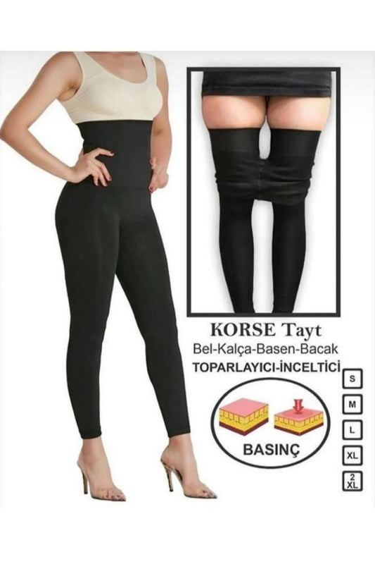 2 Beden Toparlayan Bel Ve Basen İncelten Korse Tayt Seamless 2100 Siyah