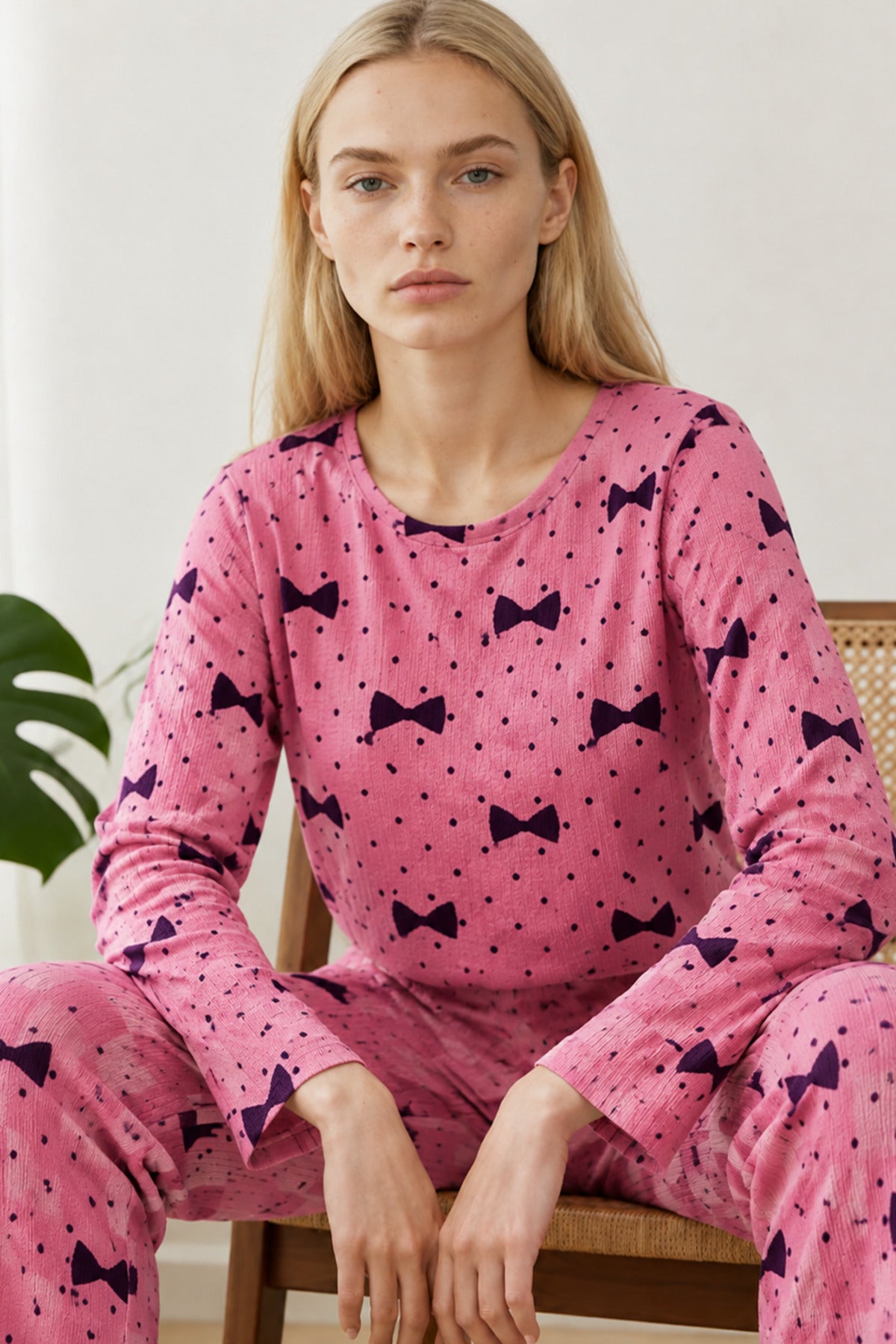 Kadın Desenli Nefes Alan Pijama Takımı 4694