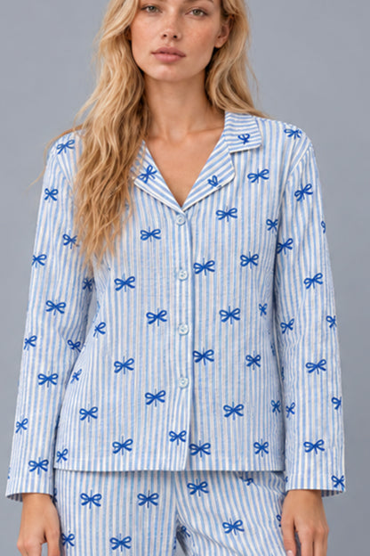 Kadın Gömlek Yaka Desenli Pijama Takımı 4816